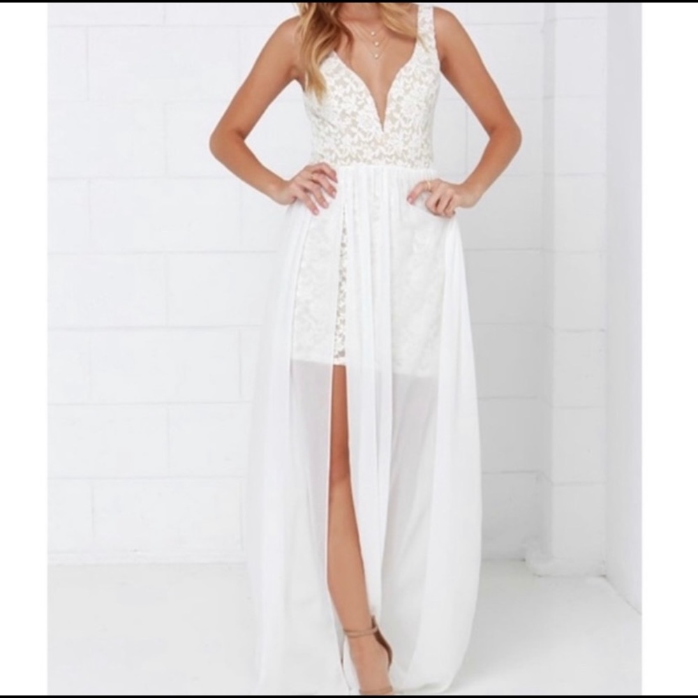 LuLus | White Lace Beige Lining Dress | Sheer